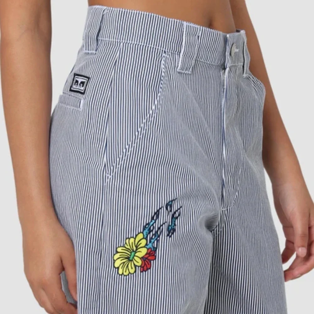 OBEY WOMEN'S HARU BAGGY PANTS striped embroidered size 25